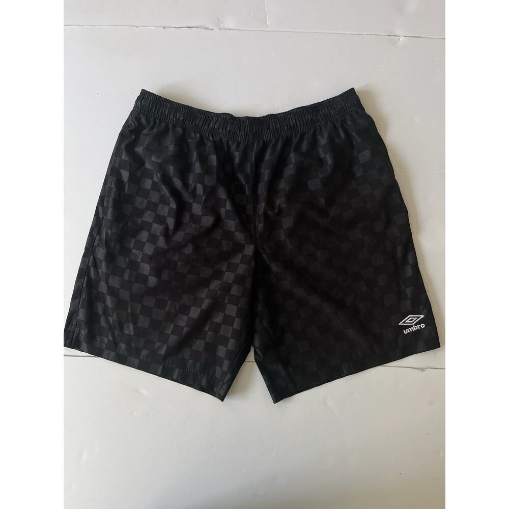 Umbro Shorts Mens 35 Black Check 8 Inseam Drawstring Soccer Training Lightweight